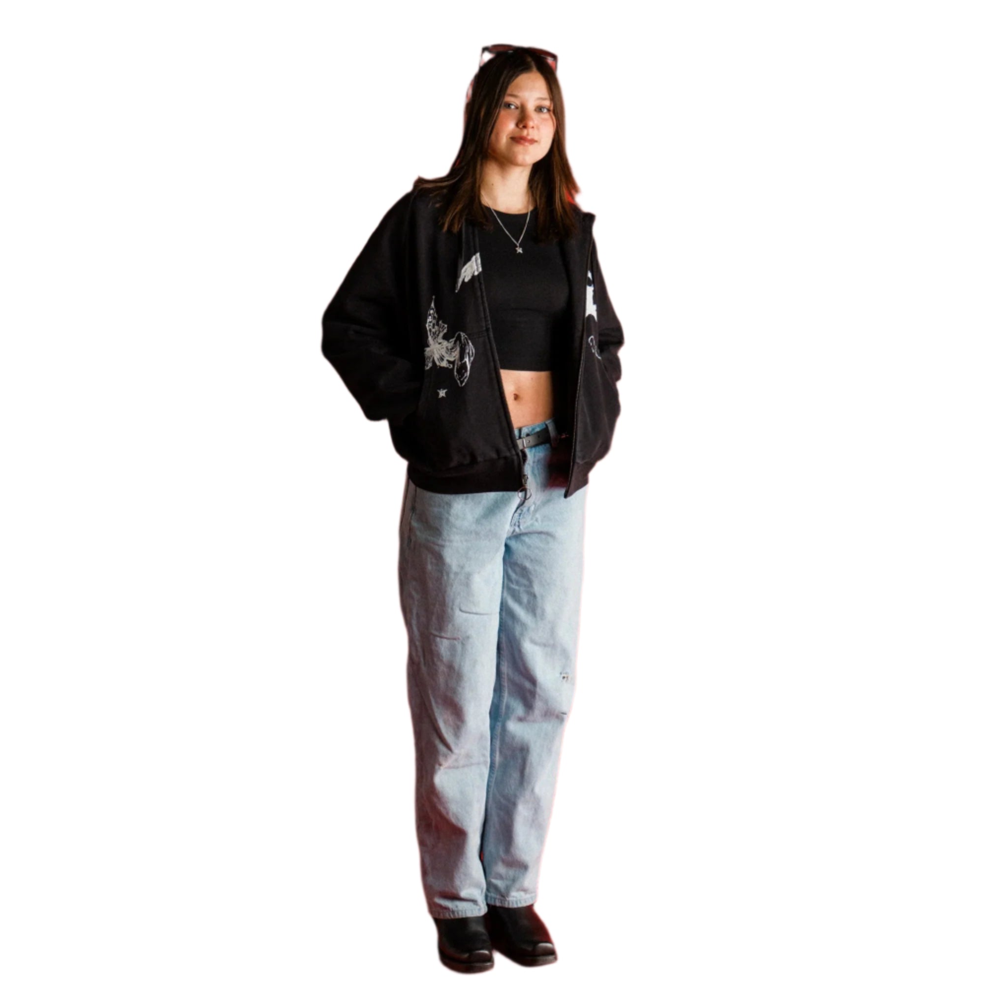 Duality Cropped Pigment-Dyed Zip Hoodie
