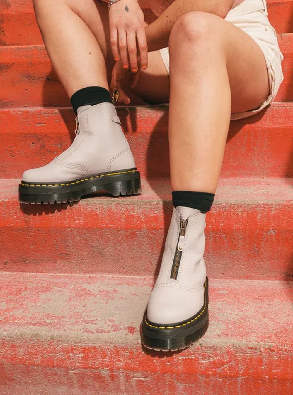 Dr. Martens Jetta Zipped Leather Platform Boots in White